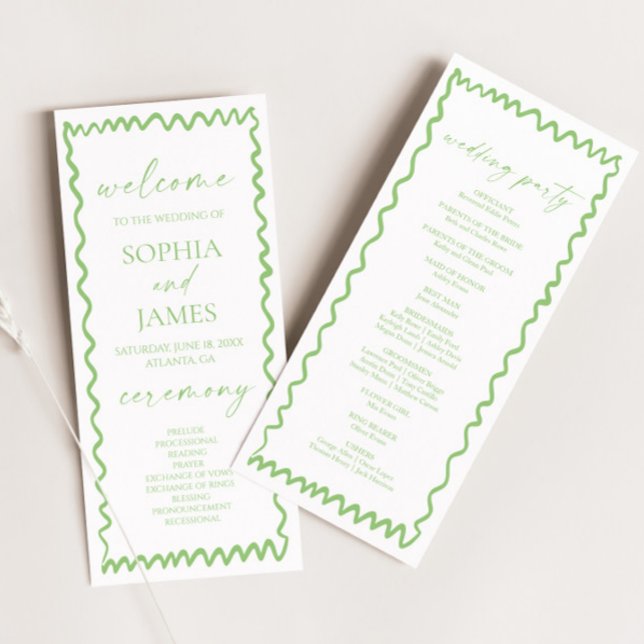 Whimsical Citrus Green Wavy Border Wedding Programme (Creator Uploaded)
