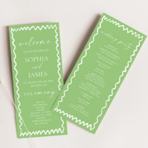 Whimsical Citrus Green Wavy Border Wedding Programme