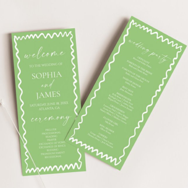 Whimsical Citrus Green Wavy Border Wedding Programme (Creator Uploaded)