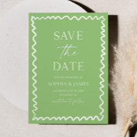 Whimsical Citrus Green Wavy Border Wedding