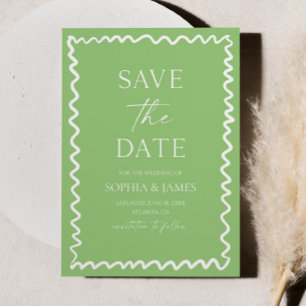 Whimsical Citrus Green Wavy Border Wedding Save The Date