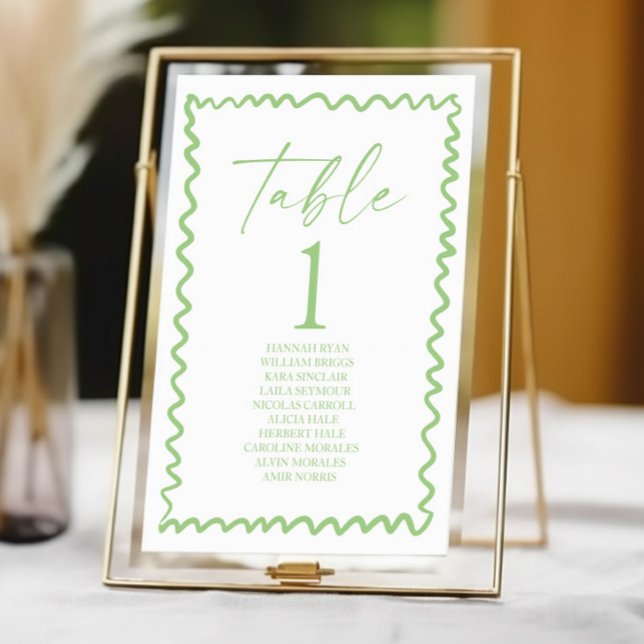 Whimsical Citrus Green Wavy Border Wedding Table Number (Creator Uploaded)