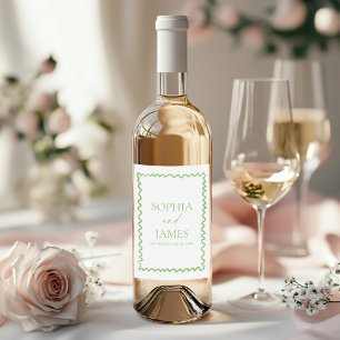 Whimsical Citrus Green Wavy Border Wedding Wine Label