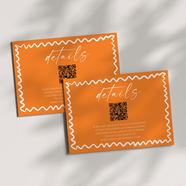 Whimsical Citrus Orange QR Code Wedding Details Enclosure Card (Creator Uploaded)
