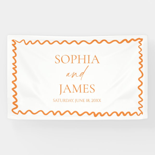 Whimsical Citrus Orange Wavy Border Wedding Banner (Horizontal)