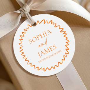 Whimsical Citrus Orange Wavy Border Wedding Favour Tags
