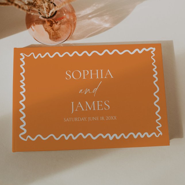 Whimsical Citrus Orange Wavy Border Wedding Guest Book (Creator Uploaded)