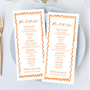 Whimsical Citrus Orange Wavy Border Wedding Menu