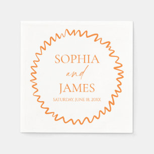 Whimsical Citrus Orange Wavy Border Wedding Napkin
