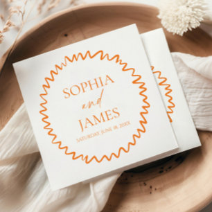 Whimsical Citrus Orange Wavy Border Wedding Napkin
