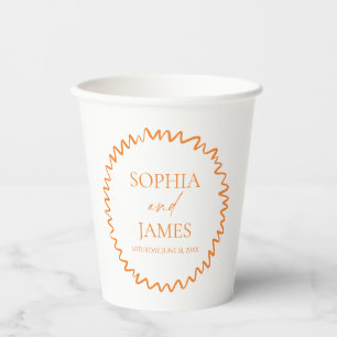 Whimsical Citrus Orange Wavy Border Wedding Paper Cups