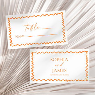 Whimsical Citrus Orange Wavy Border Wedding Place Card