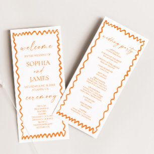 Whimsical Citrus Orange Wavy Border Wedding Programme
