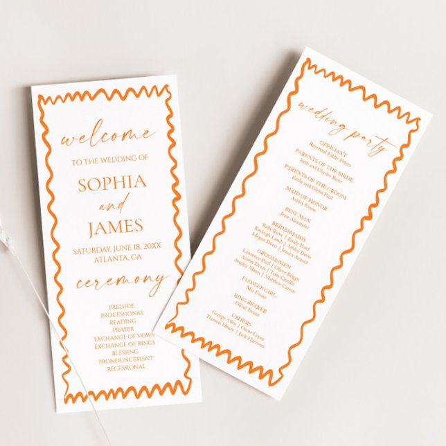 Whimsical Citrus Orange Wavy Border Wedding Programme (Creator Uploaded)