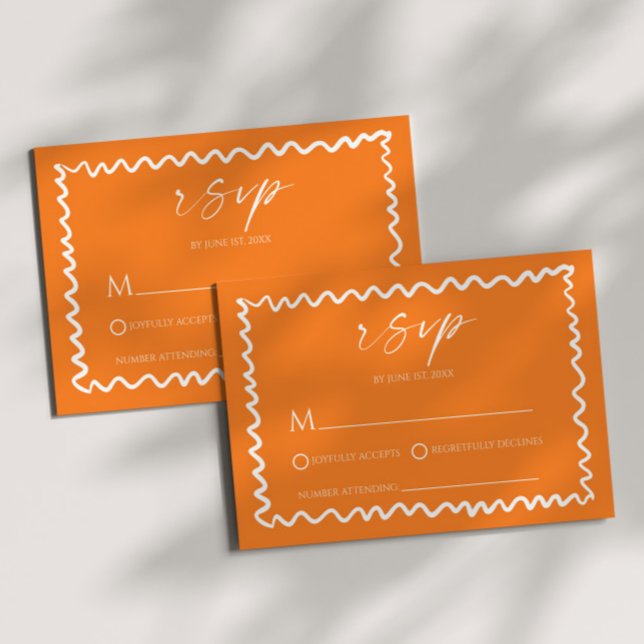 Whimsical Citrus Orange Wavy Border Wedding RSVP Card (Creator Uploaded)