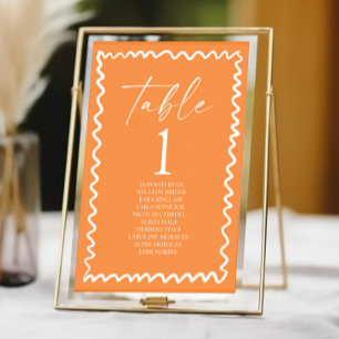 Whimsical Citrus Orange Wavy Border Wedding Table Number