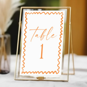 Whimsical Citrus Orange Wavy Border Wedding Table Number