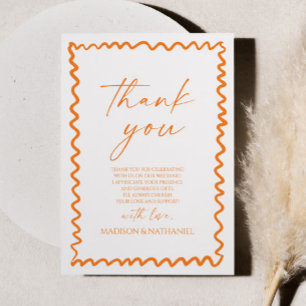 Whimsical Citrus Orange Wavy Border Wedding Thank You Card