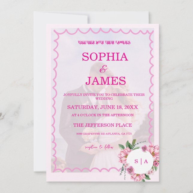Whimsical Citrus pink & flower Wedding  Invitatio Invitation (Front)