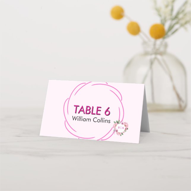 Whimsical Citrus Pink & flower Wedding   Place Card (Front)