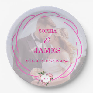 Whimsical Citrus Pink & flower Wedding  Sign Paper Plate