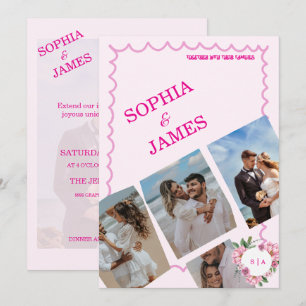 Whimsical Citrus pink & Photo Collage Wedding Invitation