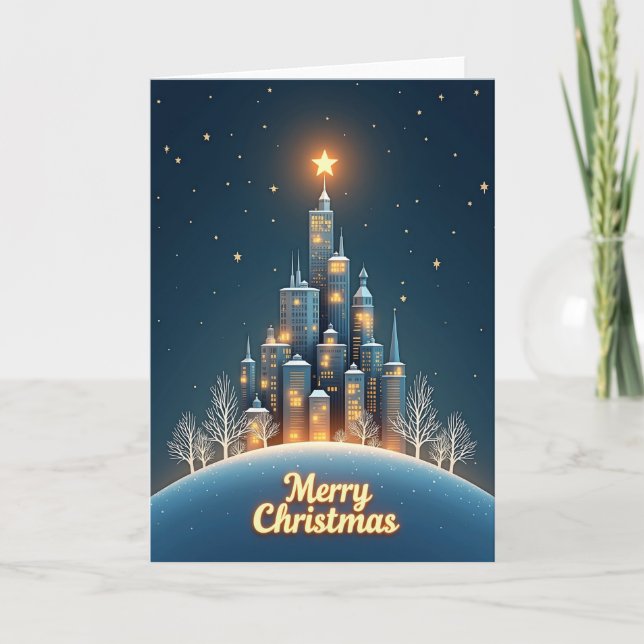 Whimsical City Christmas Card (Front)