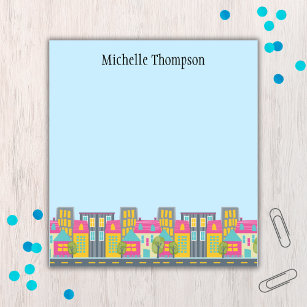 Whimsical City Scene Real Estate Agent Notepad