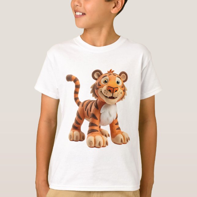 Whimsical Claymation Tiger with Oversized Paws T-Shirt (Front)