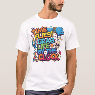 Whimsical Clock-Themed Sweatshirt – Time Flies Des T-Shirt