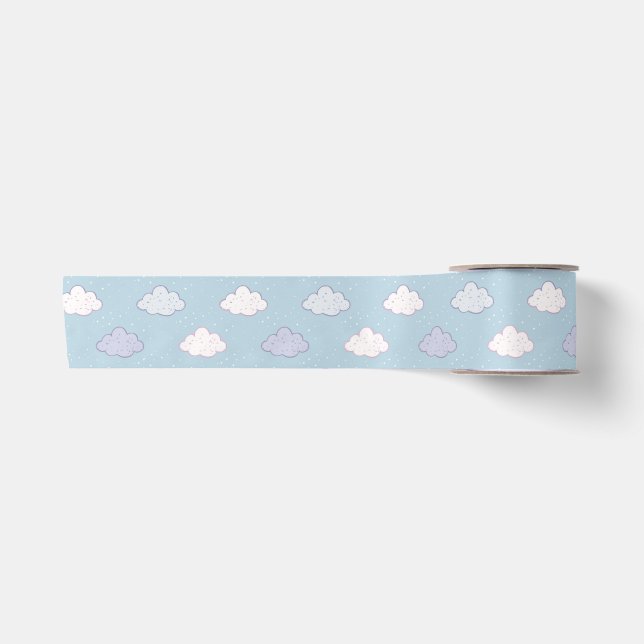 Whimsical Cloud Star Dreamy Celestial Satin Ribbon (Front)
