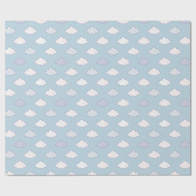 Whimsical Cloud Star Dreamy Celestial Wrapping Paper (Flat)