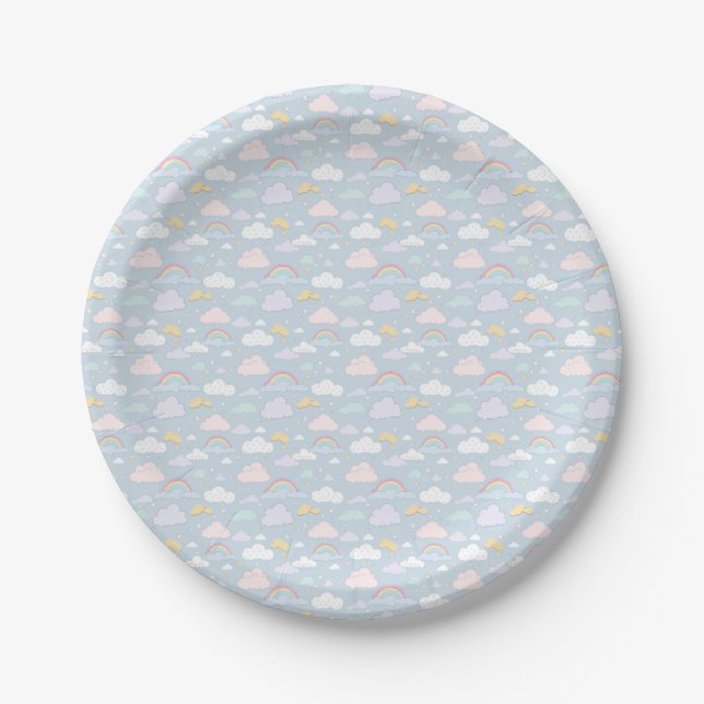 Whimsical Clouds and Rainbows Paper Plate (Front)