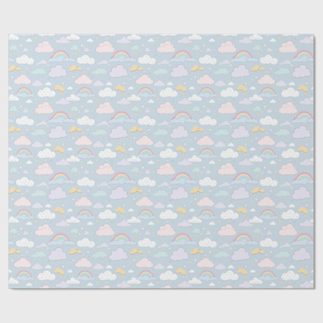 Whimsical Clouds and Rainbows Wrapping Paper (Flat)