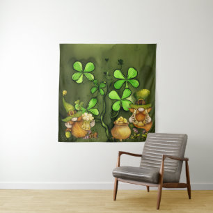 Whimsical Clovers and Irish Leprechaun Gnomes Tapestry