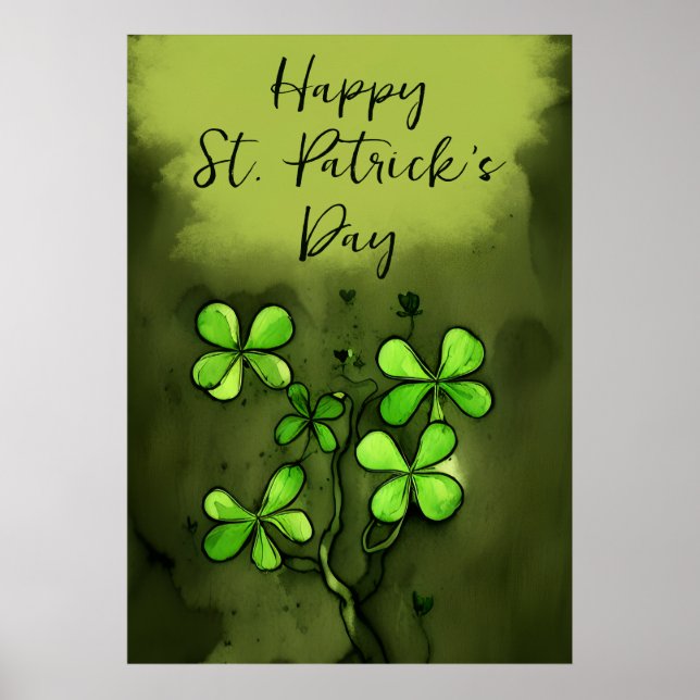 Whimsical Clovers Happy St Patrick's Day Poster (Front)