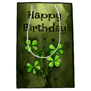 Whimsical Clovers Irish Happy Birthday Medium Gift Bag