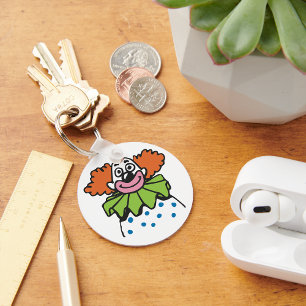 Whimsical Clown Character with Orange Hair Key Ring