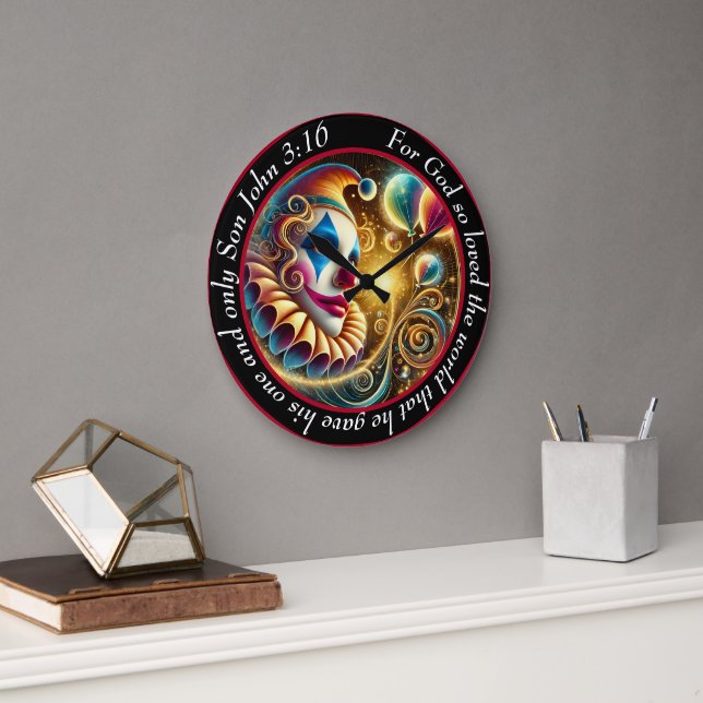 Whimsical Clown Face Large Clock (Office)