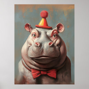 Whimsical Clown Hippo Portrait Poster