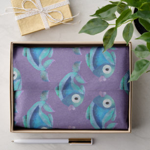 Whimsical Coastal Blue Fish Pattern  Tissue Paper