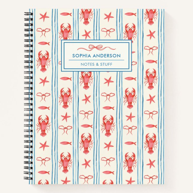 Whimsical Coastal & Bow Doodle Custom Spiral Notebook (Front)