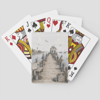 Whimsical Coastal Fishing Pier Playing Cards
