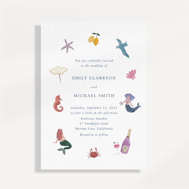 Whimsical Coastal Italian Style Wedding Invitation (Creator Uploaded)