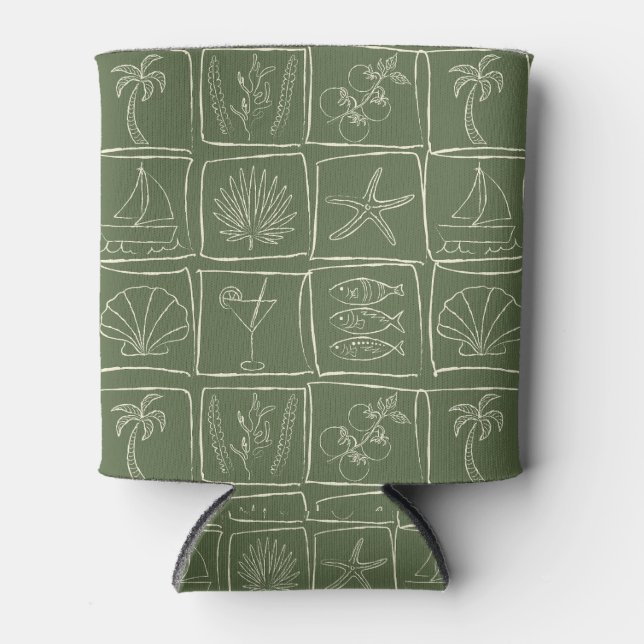 Whimsical Coastal Mediterranean Tile Olive Grove Can Cooler (Front)