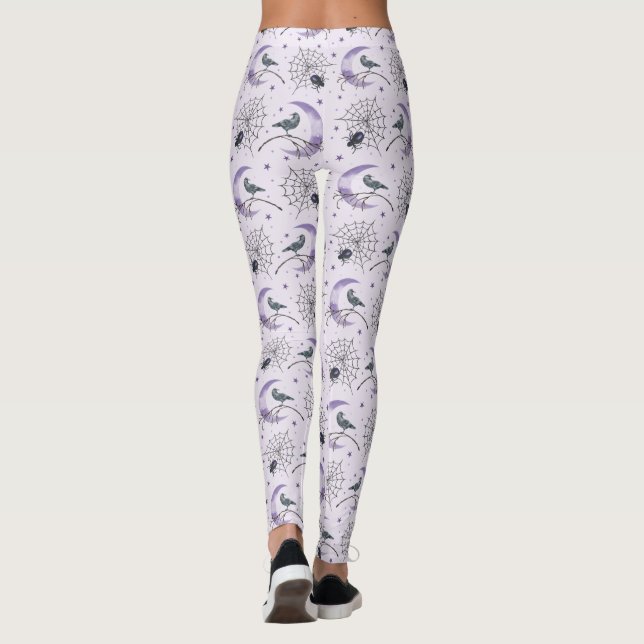 Whimsical Cobweb Crow  Halloween  Leggings (Back)