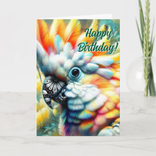 Whimsical Cockatoo Bird Yellow Poppies Birthday Card