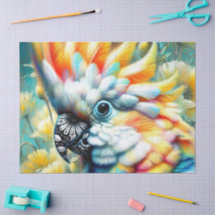 Whimsical Cockatoo Bird Yellow Poppies Decoupage Tissue Paper