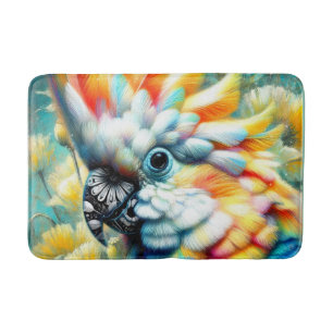 Whimsical Cockatoo Bird Yellow Poppies Floral Bath Mat