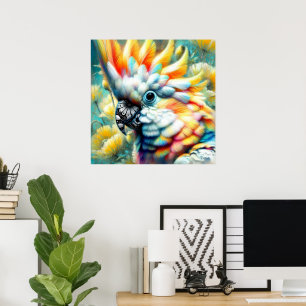 Whimsical Cockatoo Bird Yellow Poppies Floral  Poster